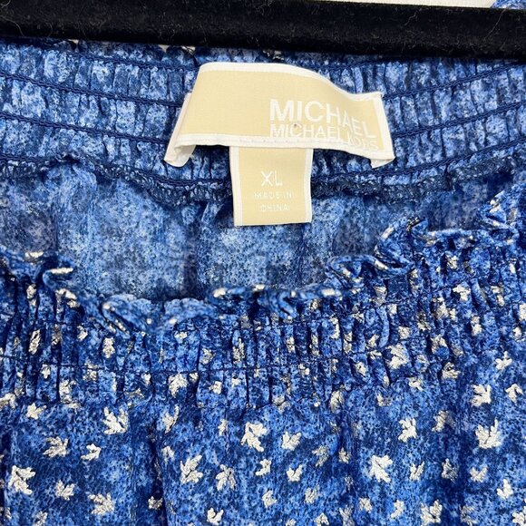 Michael Michael Kors Blue & Silver Metallic Long Sleeve Blouse - Size XL - Picture 5 of 8
